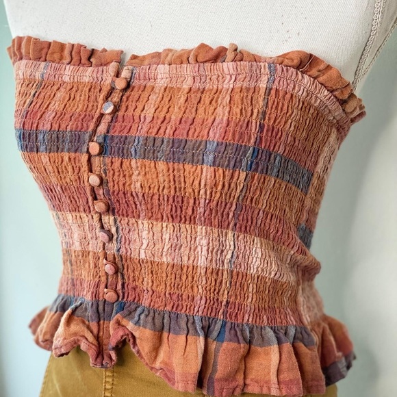 American Eagle Plaid Smocked Tube Top - Picture 3 of 6